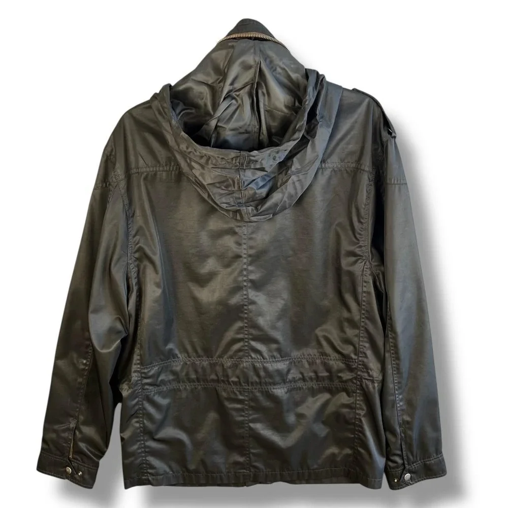 Murano Jacket Mens XL Black‎ Hooded Full Zip Snap Storm Flap Pockets Epaulets